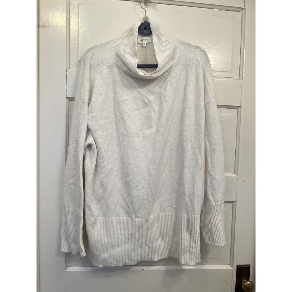 Haven Well Within Womens XXL White Organic Cotton Cross Collar Sweater EUC